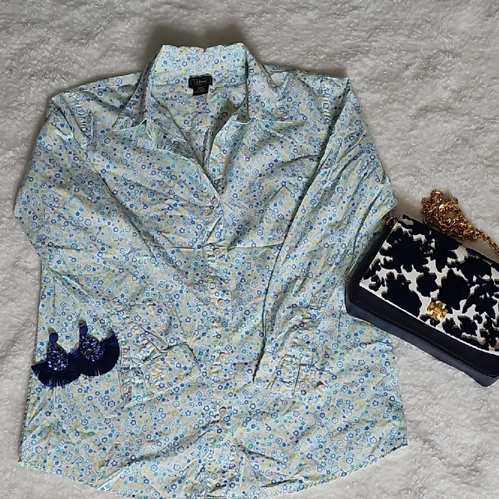 L.L.bean 100% Cotton  Floral Blue Women's Jacket